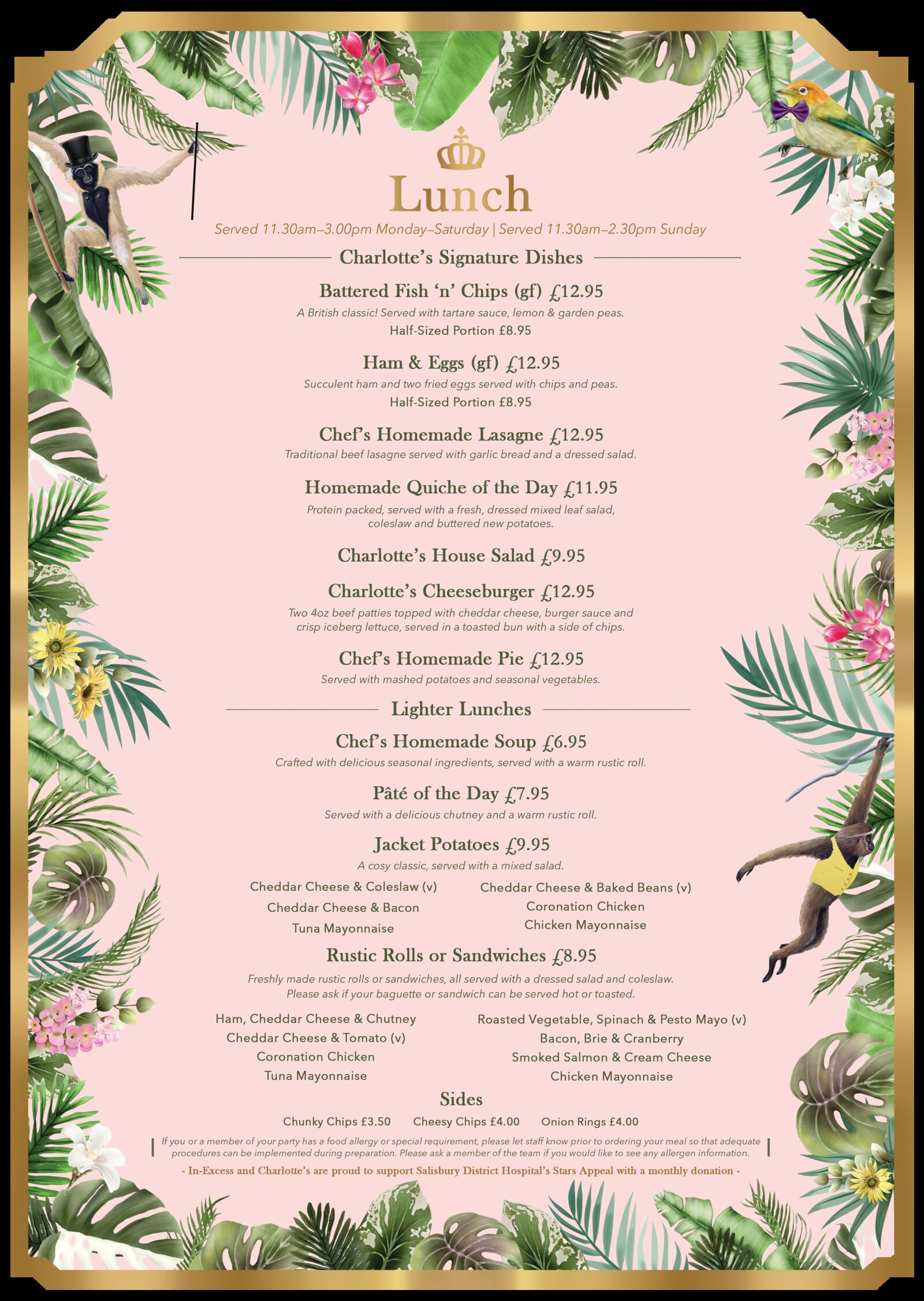 Lunch menu at Charlotte's Restaurant at Fair Oak