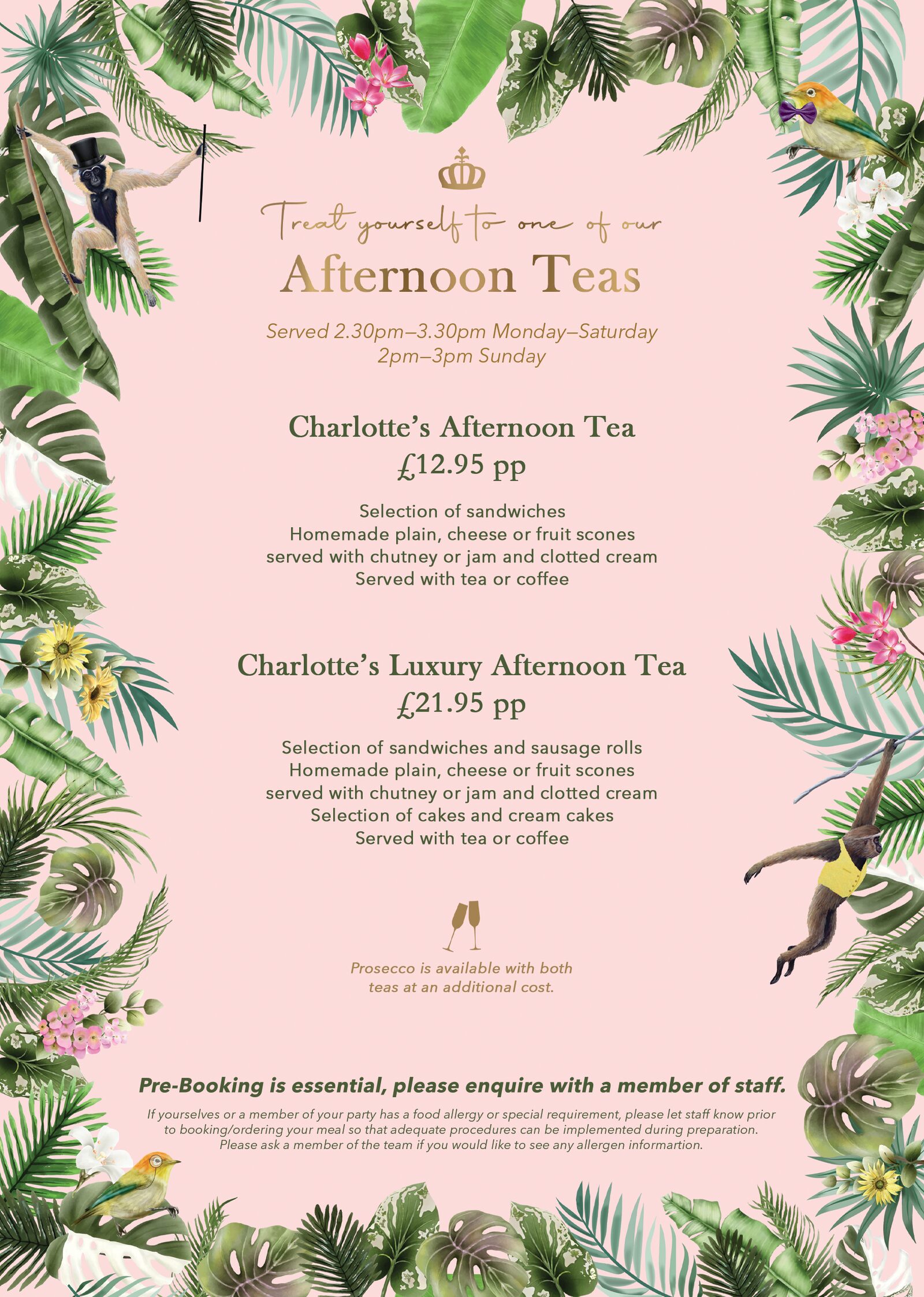 Afternoon Tea menu at Charlotte's Tea Room at Ringwood