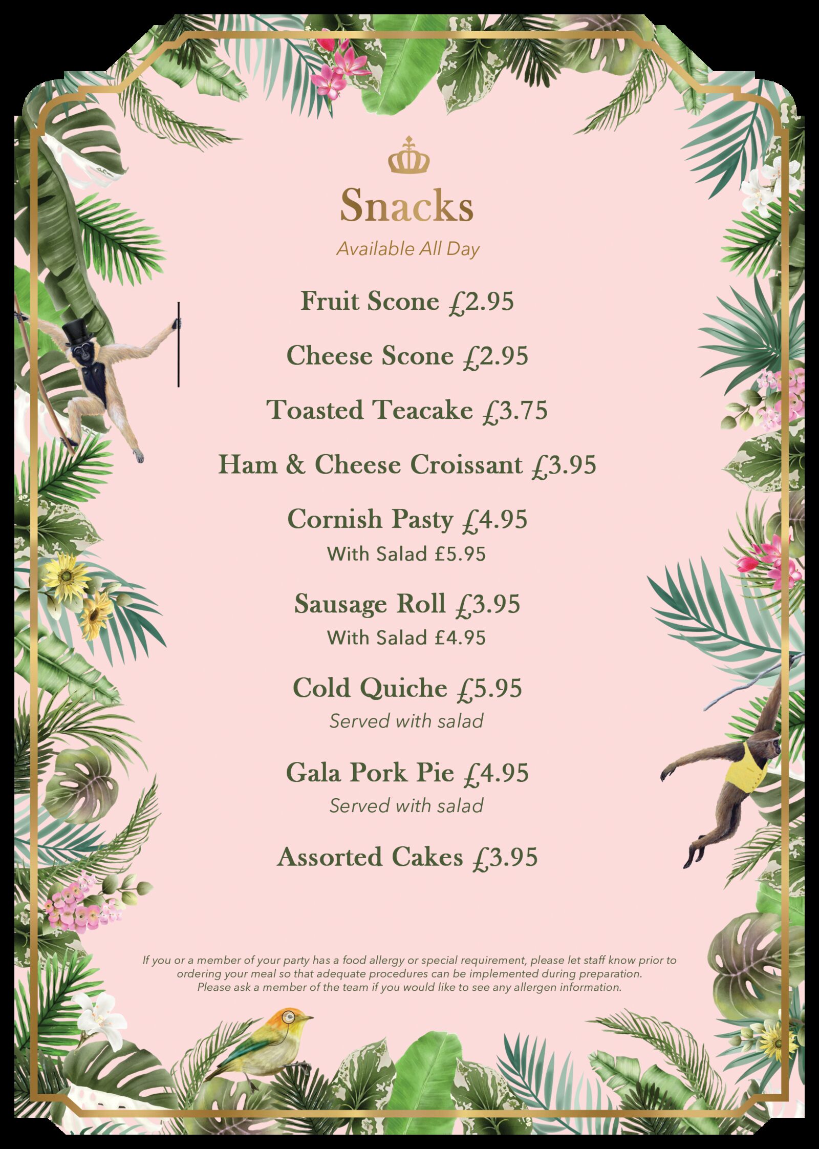 Snacks menu at Charlotte's Restaurant at Fair Oak
