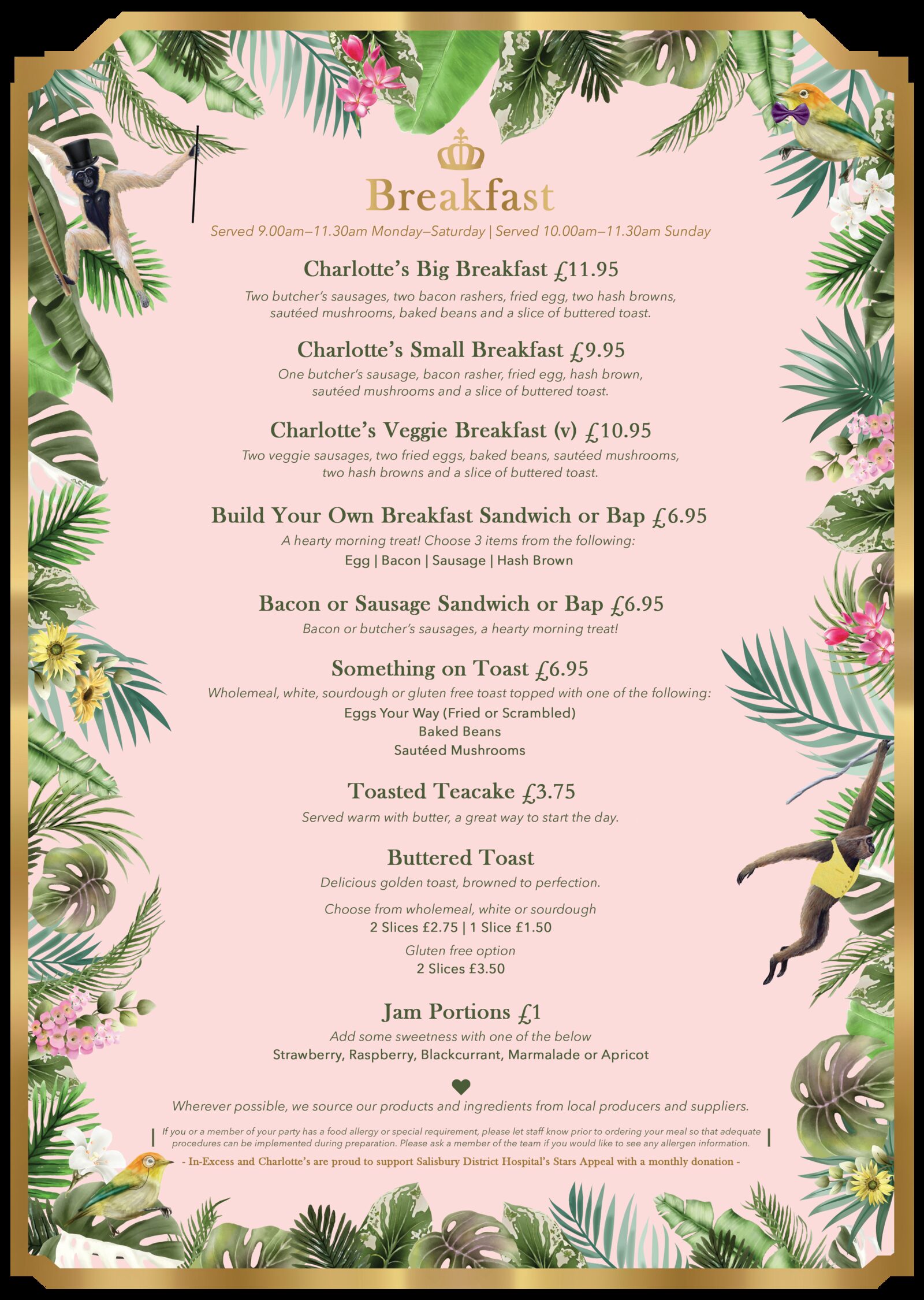 Breakfast menu at Charlotte's Tea Room at Ringwood