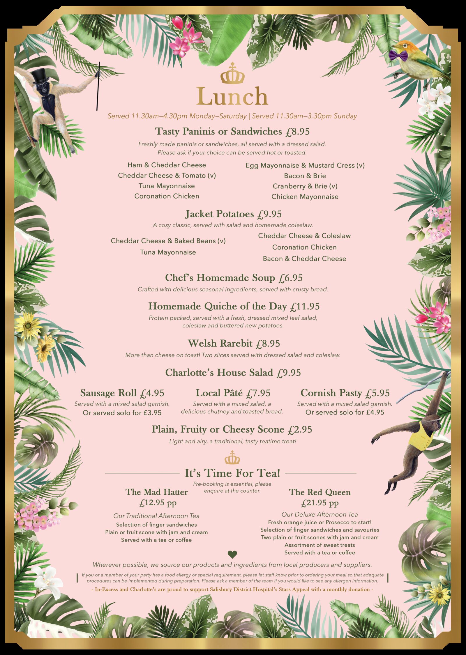 Lunch menu at Charlotte's Tea Room at Ringwood