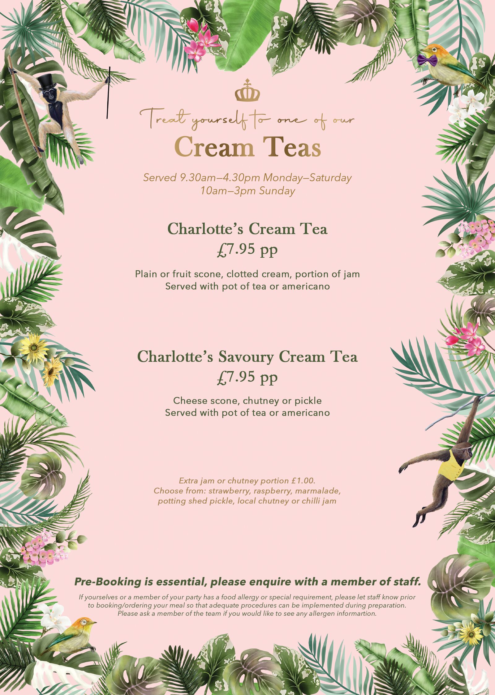 Cream Tea menu at Charlotte's Tea Room at Salisbury